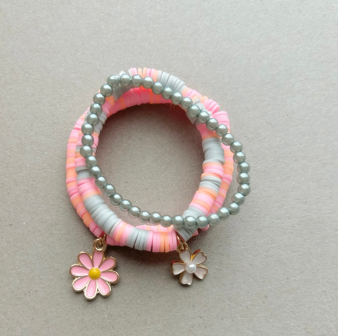 Pink + Gray Charm Bracelet Set