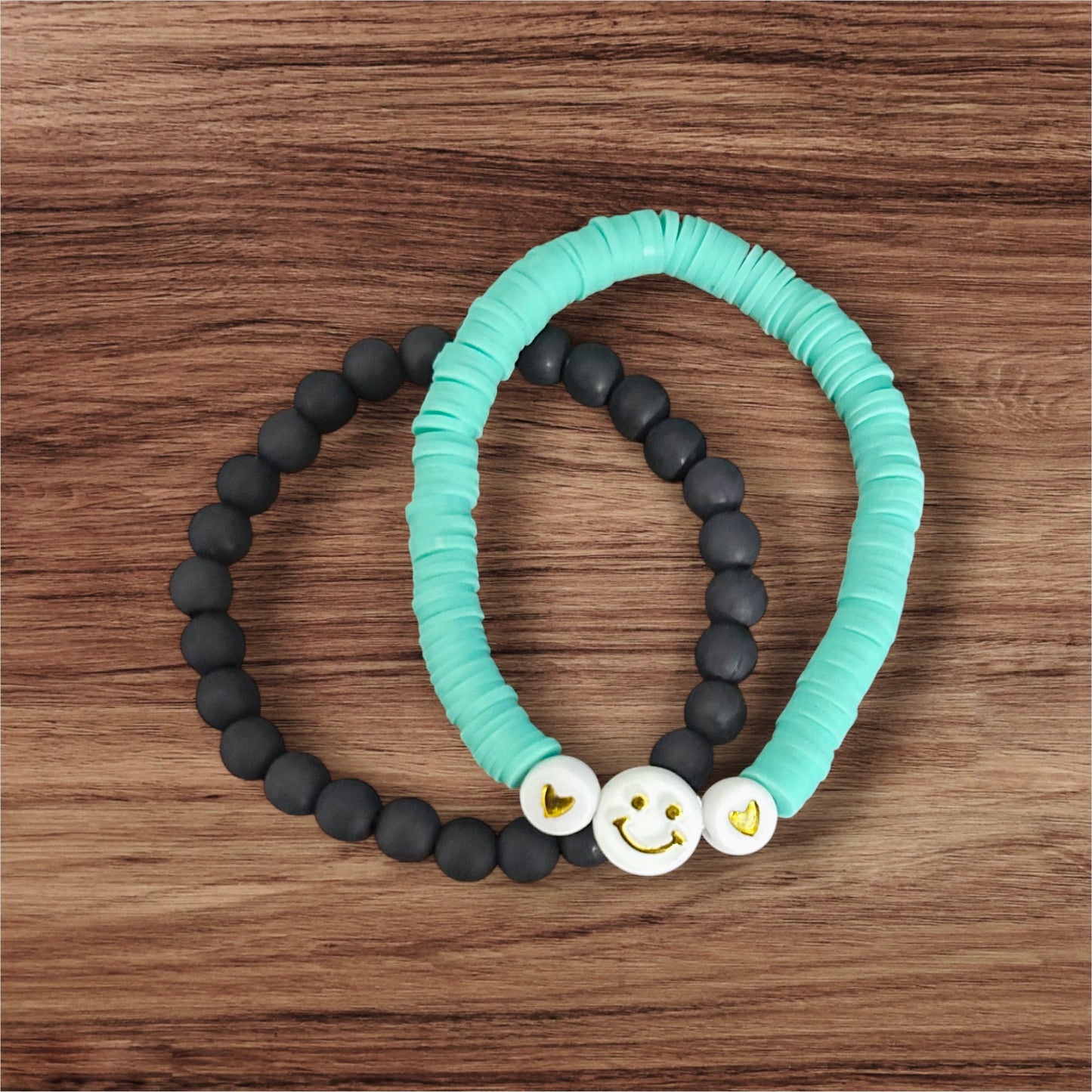 Mint Smiley Handmade Kids Bracelet Set