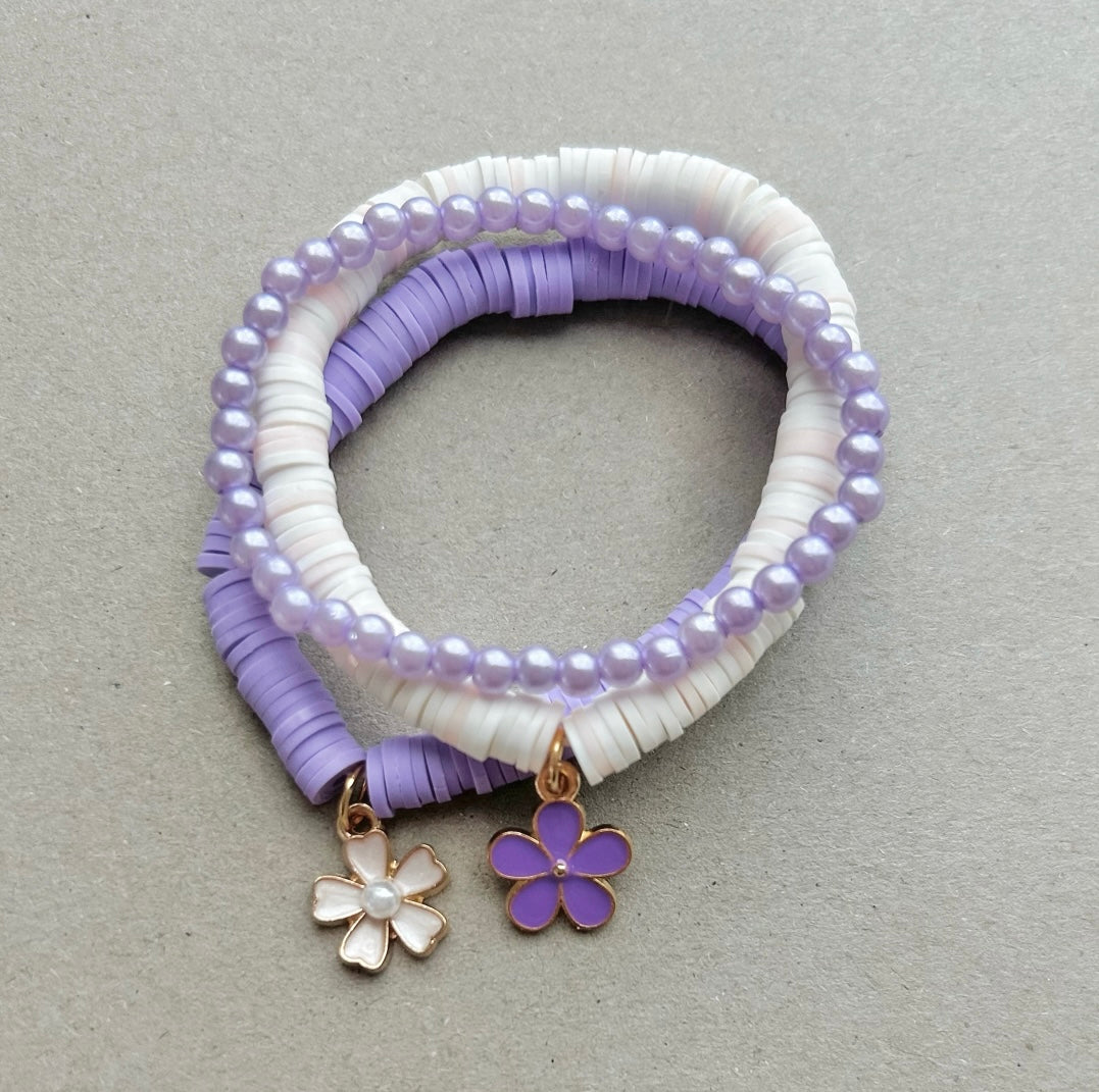 Purple + White Charm Bracelet Set
