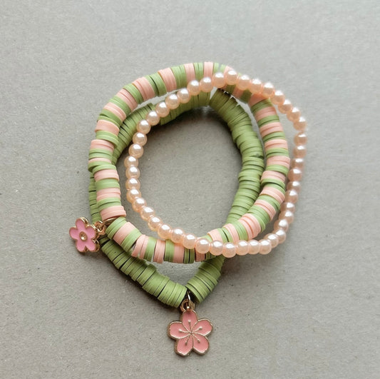 Sage + Pink Charm Bracelet Set