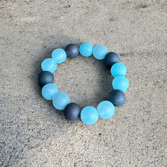 Frosted Black + Blue Handmade Kids Bracelet