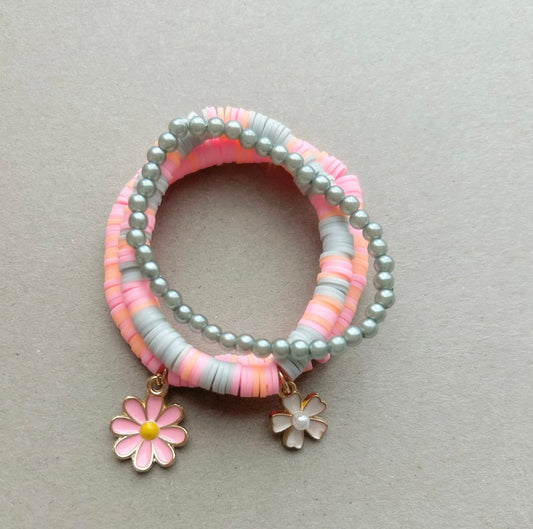 Pink + Gray Charm Bracelet Set