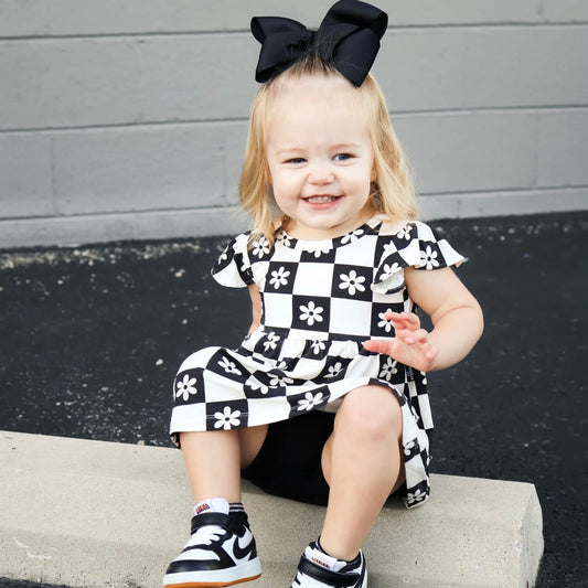 Checkered Flowers Bamboo Dress