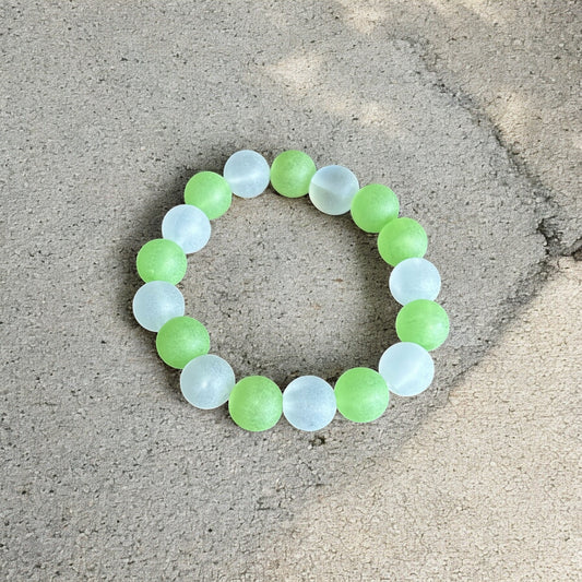 Frosted Green + White Handmade Kids Bracelet