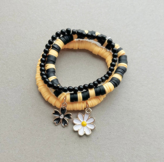 Black + Yellow Charm Bracelet Set