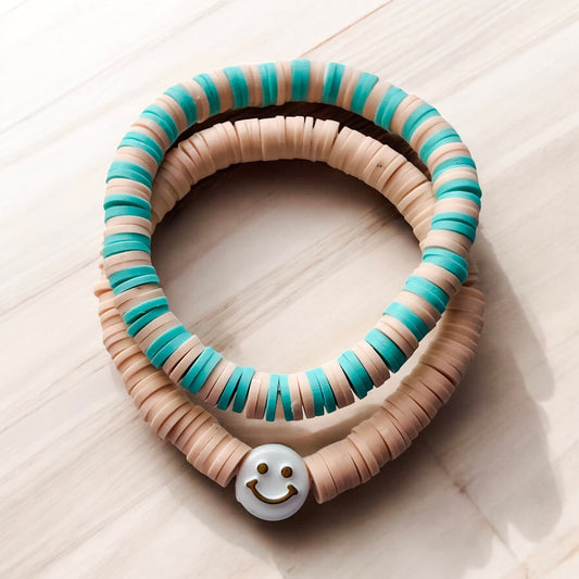 Aqua Beige Handmade Kids Bracelet Set
